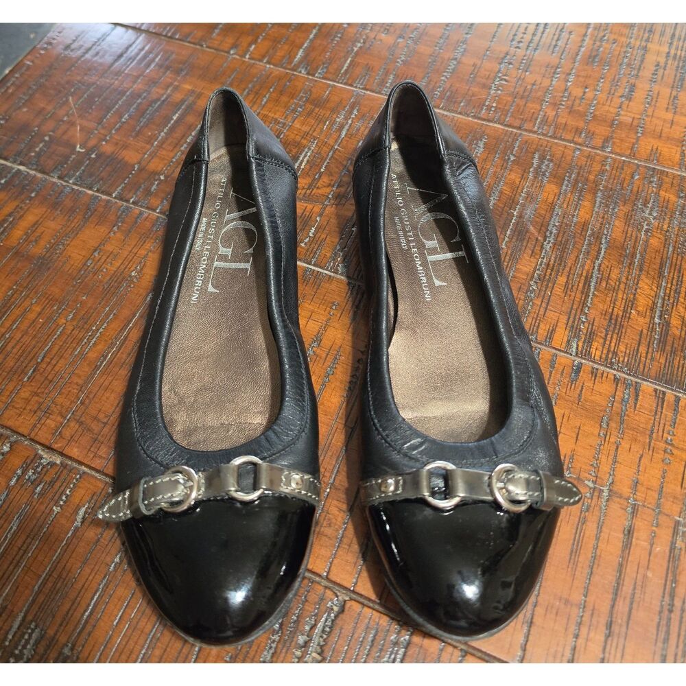 Attilio Giusti Leombruni "Monika" Ballet Flats Black Leather Size 38 / US 8
